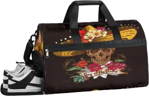 Flowers Skull Sports Gym Bag with Wet Pocket & Shoes Compartment Waterproof Workout Duffel Bag for Women and Men Weekender Overnight Duffle Bag Travel Carry-on Tote