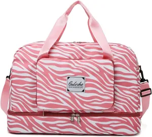 Foldable Gym Bag for Women,Sports Travel Duffel Bag, Weekender Overnight Bag with Wet Pocket and Shoes Compartment for Women, Travel,Workout,Gym, Yoga 919 (Pink)