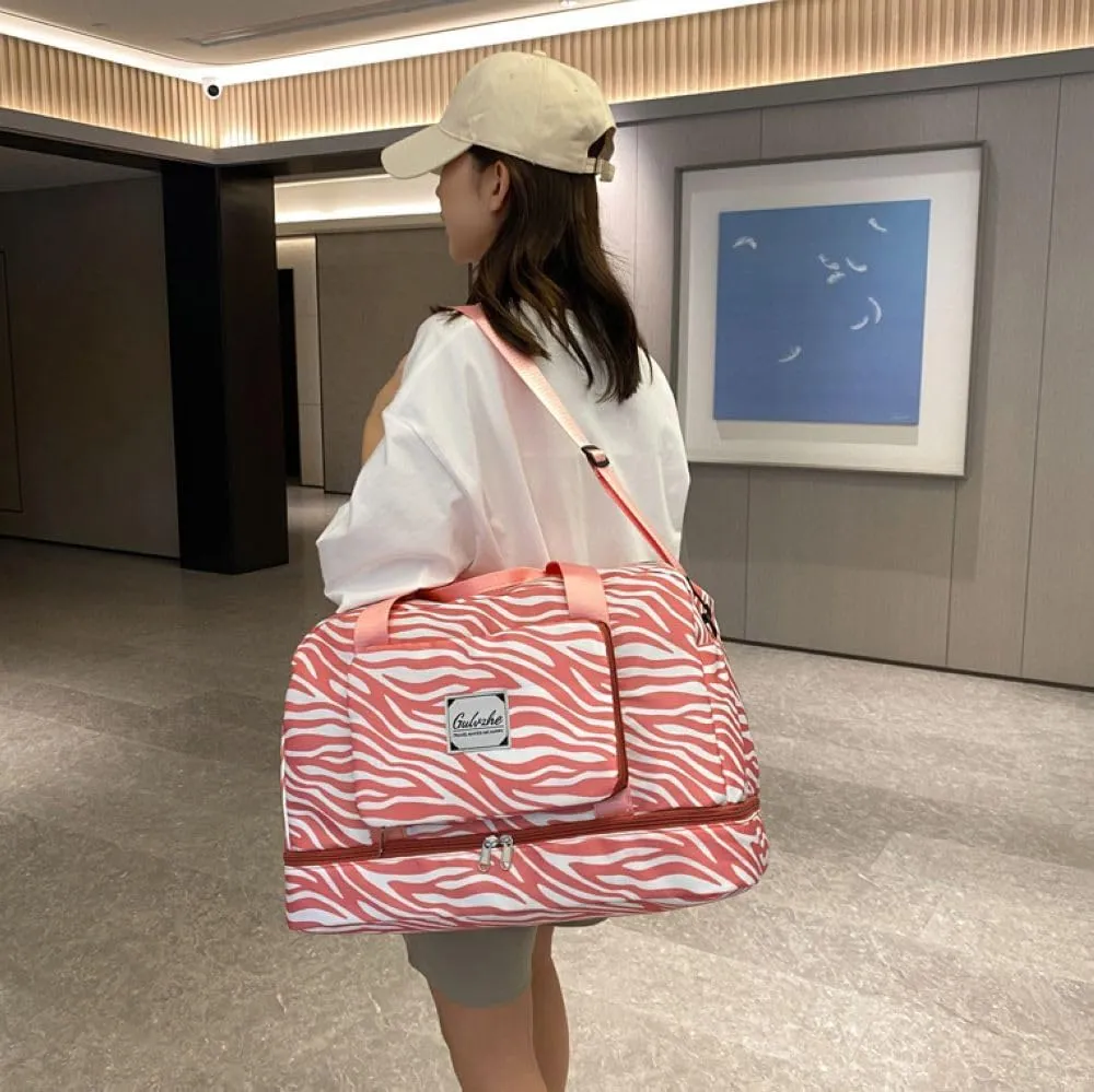 Foldable Gym Bag for Women,Sports Travel Duffel Bag, Weekender Overnight Bag with Wet Pocket and Shoes Compartment for Women, Travel,Workout,Gym, Yoga 919 (Pink)