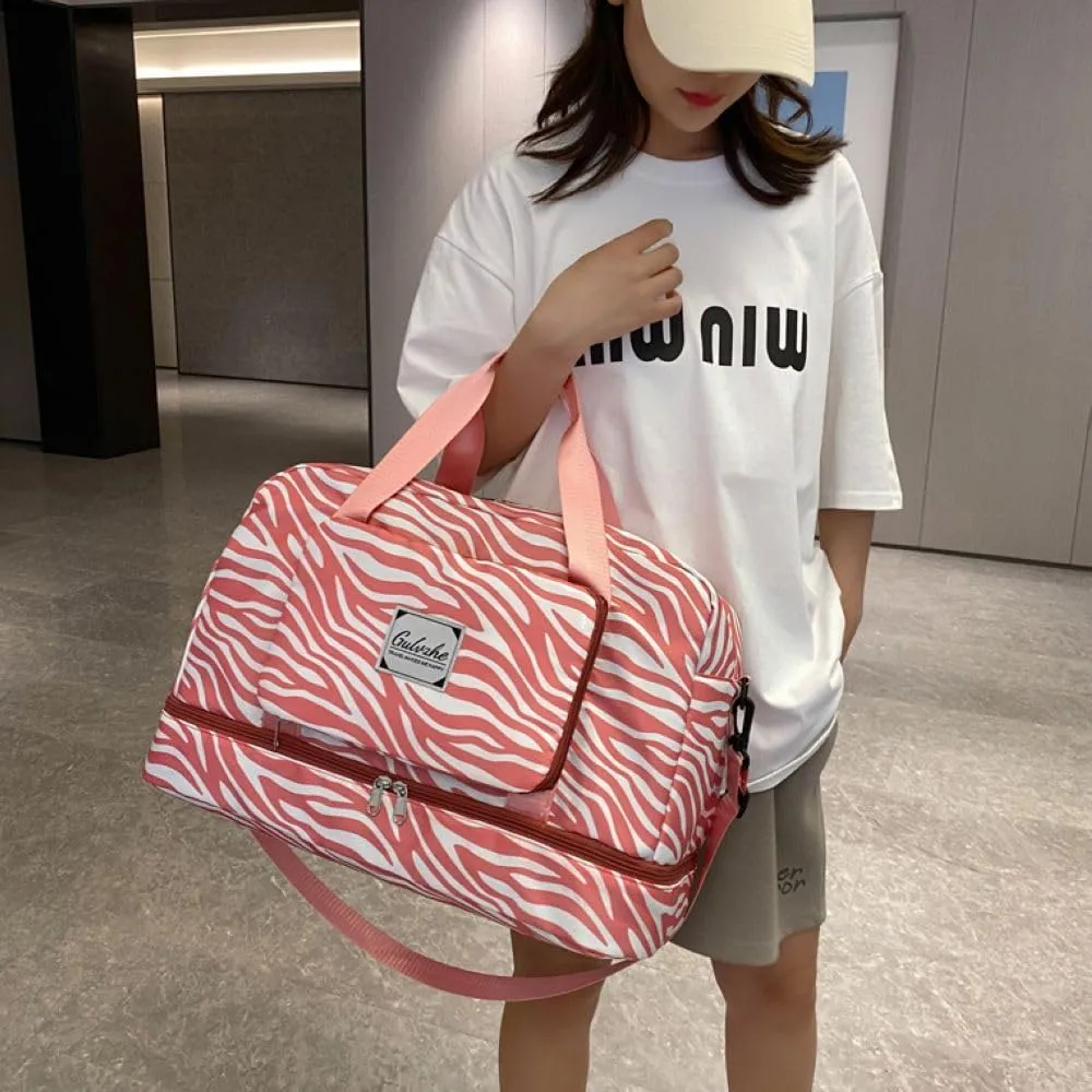 Foldable Gym Bag for Women,Sports Travel Duffel Bag, Weekender Overnight Bag with Wet Pocket and Shoes Compartment for Women, Travel,Workout,Gym, Yoga 919 (Pink)