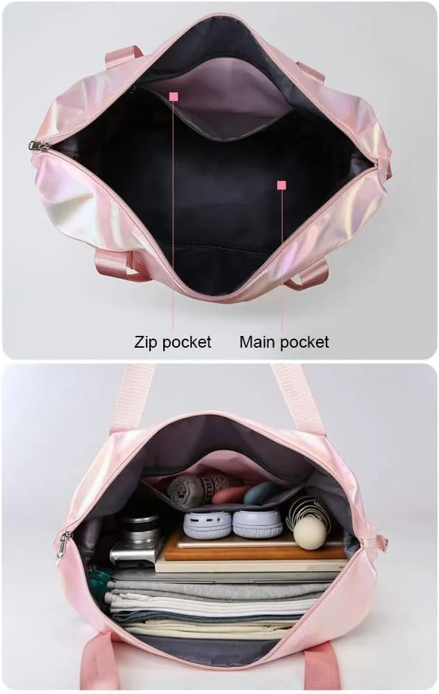 Foldable Gym Bag for Women,Sports Travel Duffel Bag, Weekender Overnight Bag with Wet Pocket and Shoes Compartment for Women, Travel,Workout,Gym, Yoga G74 (Purple)