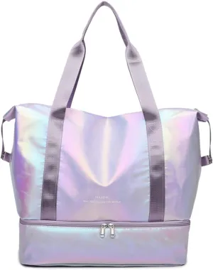 Foldable Gym Bag for Women,Sports Travel Duffel Bag, Weekender Overnight Bag with Wet Pocket and Shoes Compartment for Women, Travel,Workout,Gym, Yoga G74 (Purple)