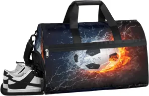 Football Print Sports Gym Bag with Wet Pocket & Shoes Compartment Waterproof Workout Duffel Bag for Women and Men Weekender Overnight Duffle Bag Travel Carry-on Tote