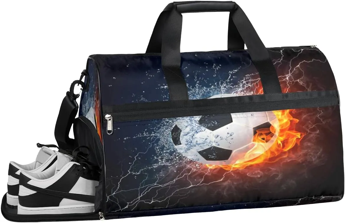 Football Print Sports Gym Bag with Wet Pocket & Shoes Compartment Waterproof Workout Duffel Bag for Women and Men Weekender Overnight Duffle Bag Travel Carry-on Tote