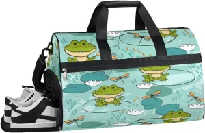 Frog Cartoon Sports Gym Bag with Wet Pocket & Shoes Compartment Waterproof Workout Duffel Bag for Women and Men Weekender Overnight Duffle Bag Travel Carry-on Tote