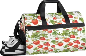 Fruit Strawberry Sports Gym Bag with Wet Pocket & Shoes Compartment Waterproof Workout Duffel Bag for Women and Men Weekender Overnight Duffle Bag Travel Carry-on Tote
