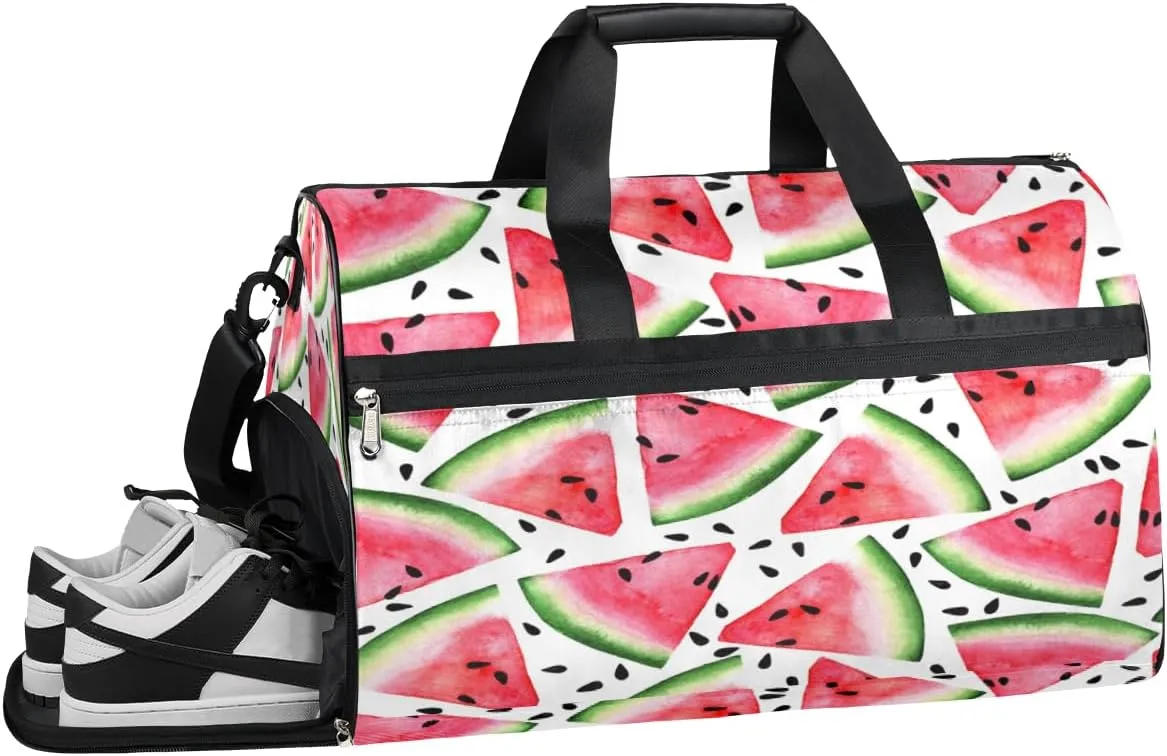 Fruit Watermelon Sports Gym Bag with Wet Pocket & Shoes Compartment Waterproof Workout Duffel Bag for Women and Men Weekender Overnight Duffle Bag Travel Carry-on Tote