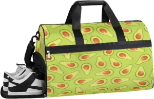Fruits Avocado Sports Gym Bag with Wet Pocket & Shoes Compartment Waterproof Workout Duffel Bag for Women and Men Weekender Overnight Duffle Bag Travel Carry-on Tote