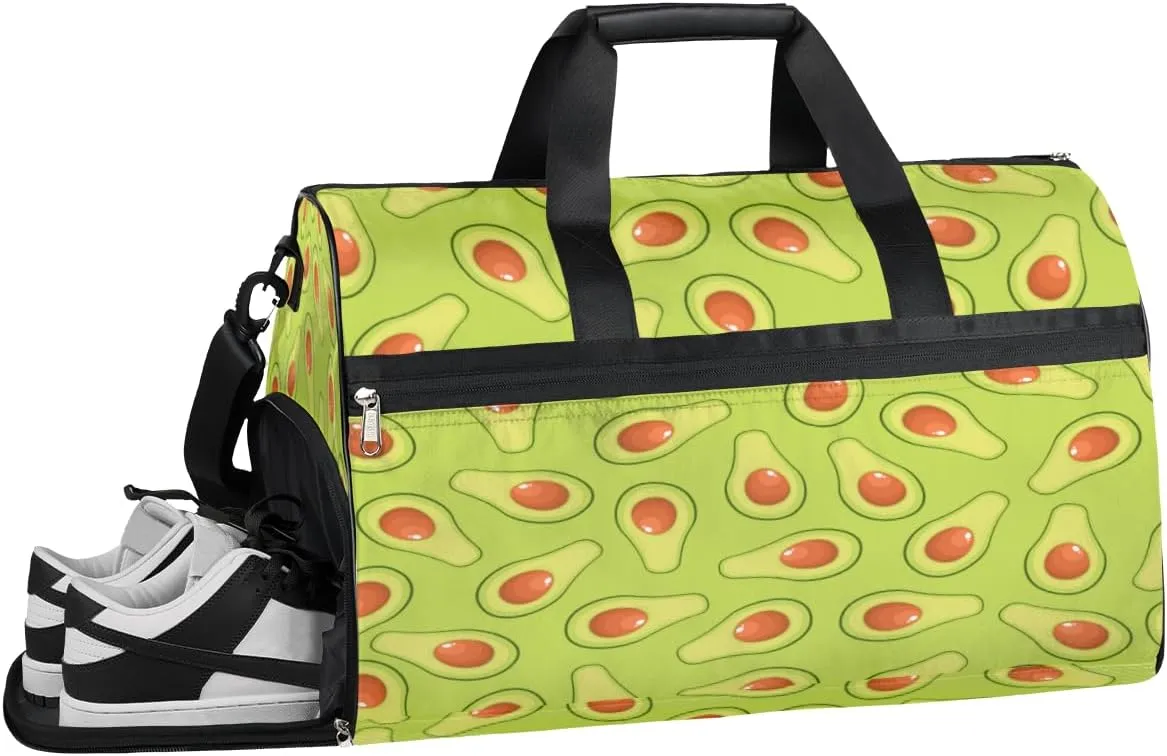 Fruits Avocado Sports Gym Bag with Wet Pocket & Shoes Compartment Waterproof Workout Duffel Bag for Women and Men Weekender Overnight Duffle Bag Travel Carry-on Tote