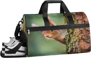 Funny Squirrel Tree Sports Gym Bag with Wet Pocket & Shoes Compartment Waterproof Workout Duffel Bag for Women and Men Weekender Overnight Duffle Bag Travel Carry-on Tote