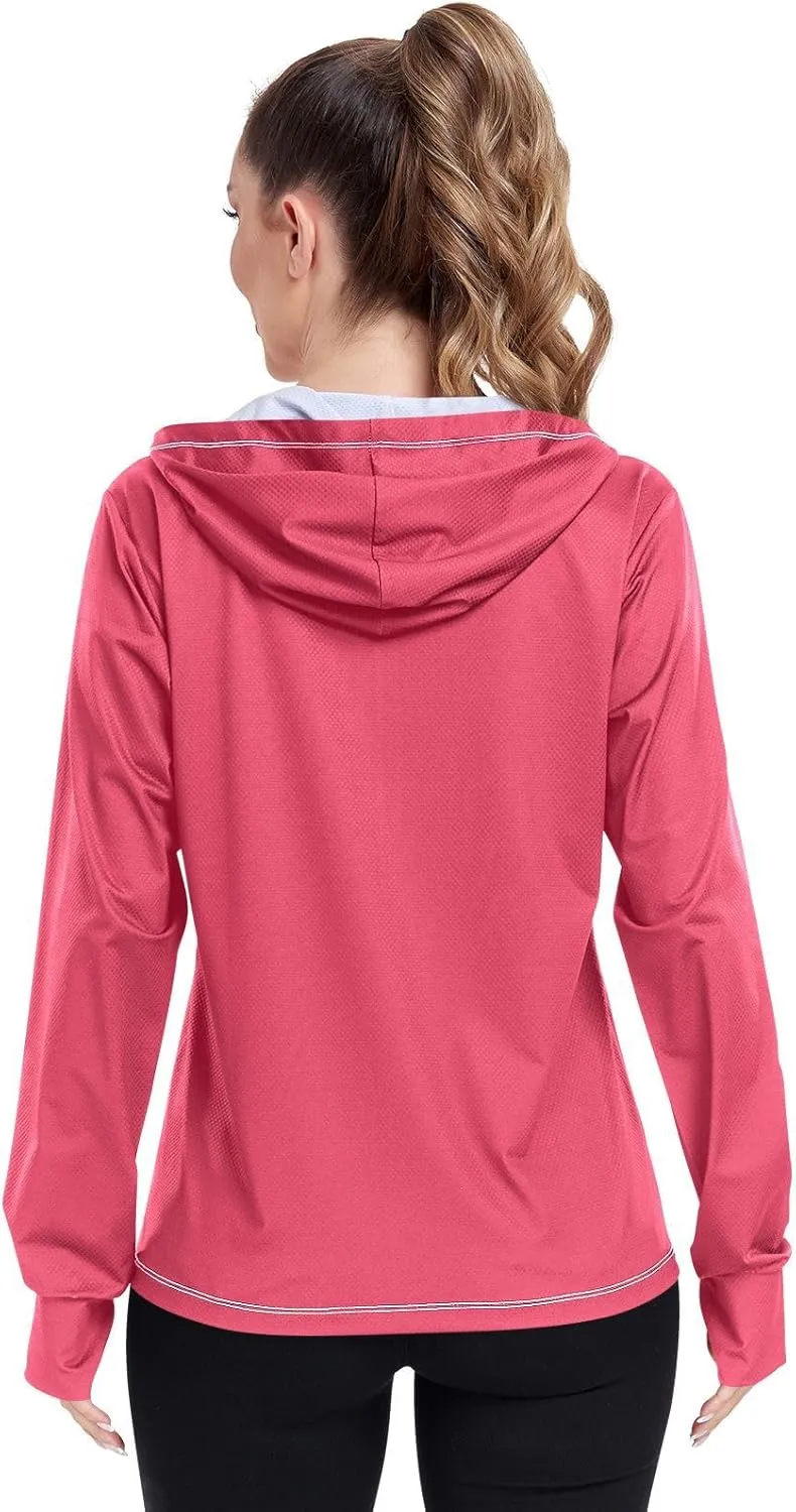 GAIGEO Blue Gradient Zip up Hoodie Jacket, UPF 50  UV Protection Clothing Hood Shirt, Breathable Cool Jacket, S