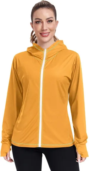 GAIGEO Blue Gradient Zip up Hoodie Jacket, UPF 50  UV Protection Clothing Hood Shirt, Breathable Cool Jacket, S