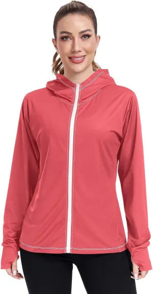 GAIGEO Blue Gradient Zip up Hoodie Jacket, UPF 50  UV Protection Clothing Hood Shirt, Breathable Cool Jacket, S