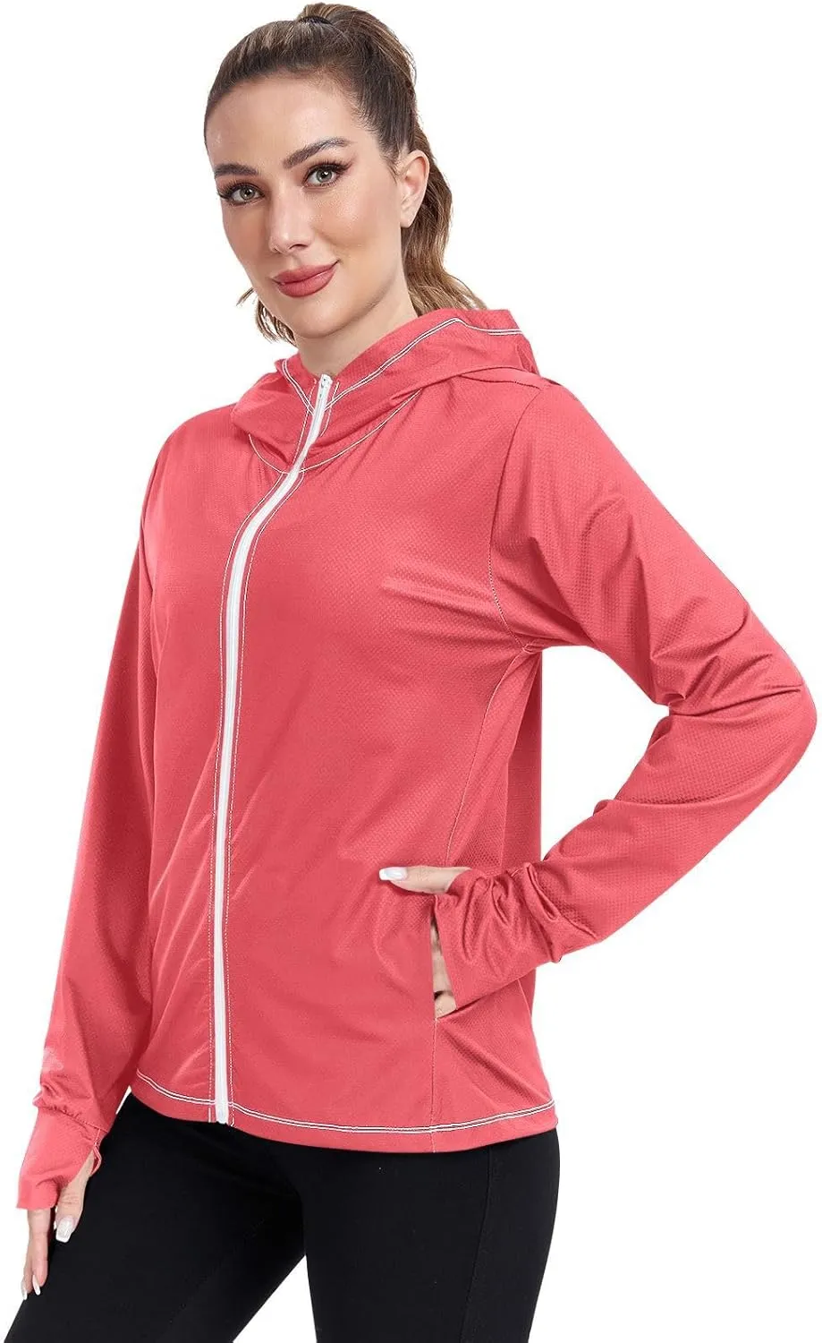 GAIGEO Blue Gradient Zip up Hoodie Jacket, UPF 50  UV Protection Clothing Hood Shirt, Breathable Cool Jacket, S