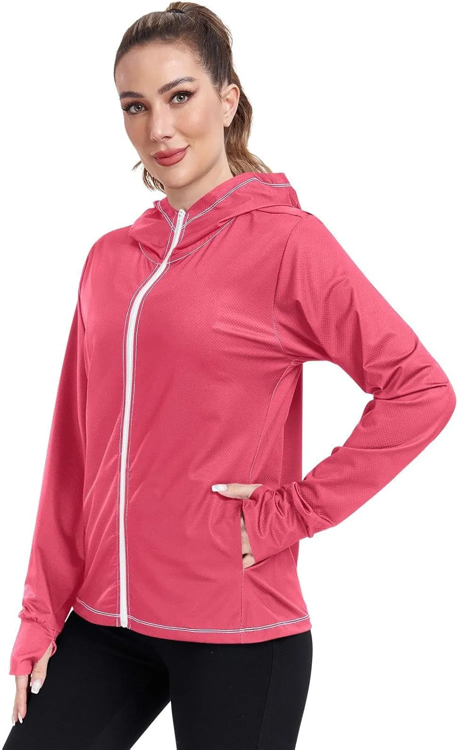 GAIGEO Blue Gradient Zip up Hoodie Jacket, UPF 50  UV Protection Clothing Hood Shirt, Breathable Cool Jacket, S