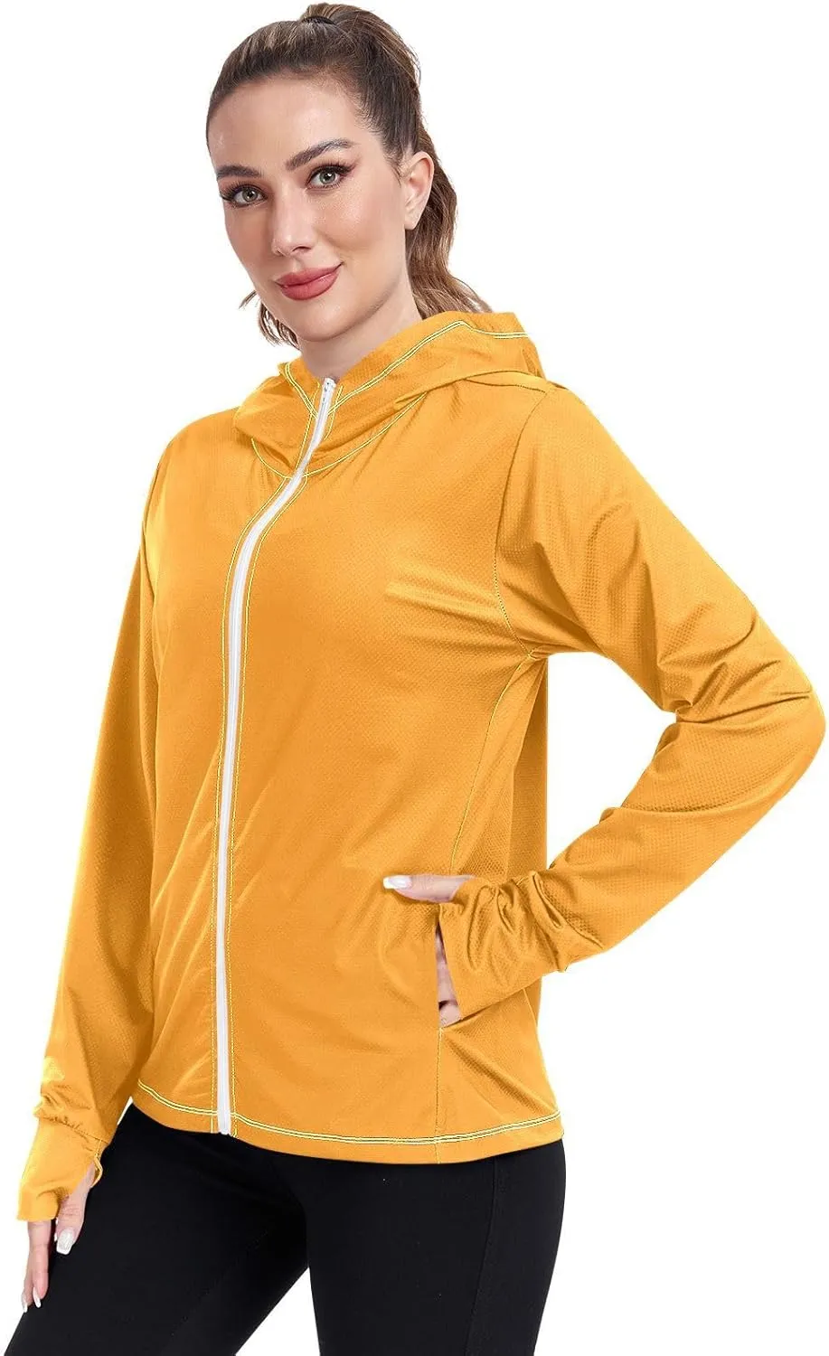 GAIGEO Blue Gradient Zip up Hoodie Jacket, UPF 50  UV Protection Clothing Hood Shirt, Breathable Cool Jacket, S