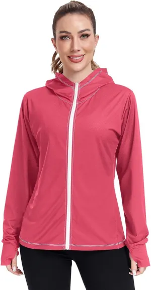GAIGEO Blue Gradient Zip up Hoodie Jacket, UPF 50  UV Protection Clothing Hood Shirt, Breathable Cool Jacket, S