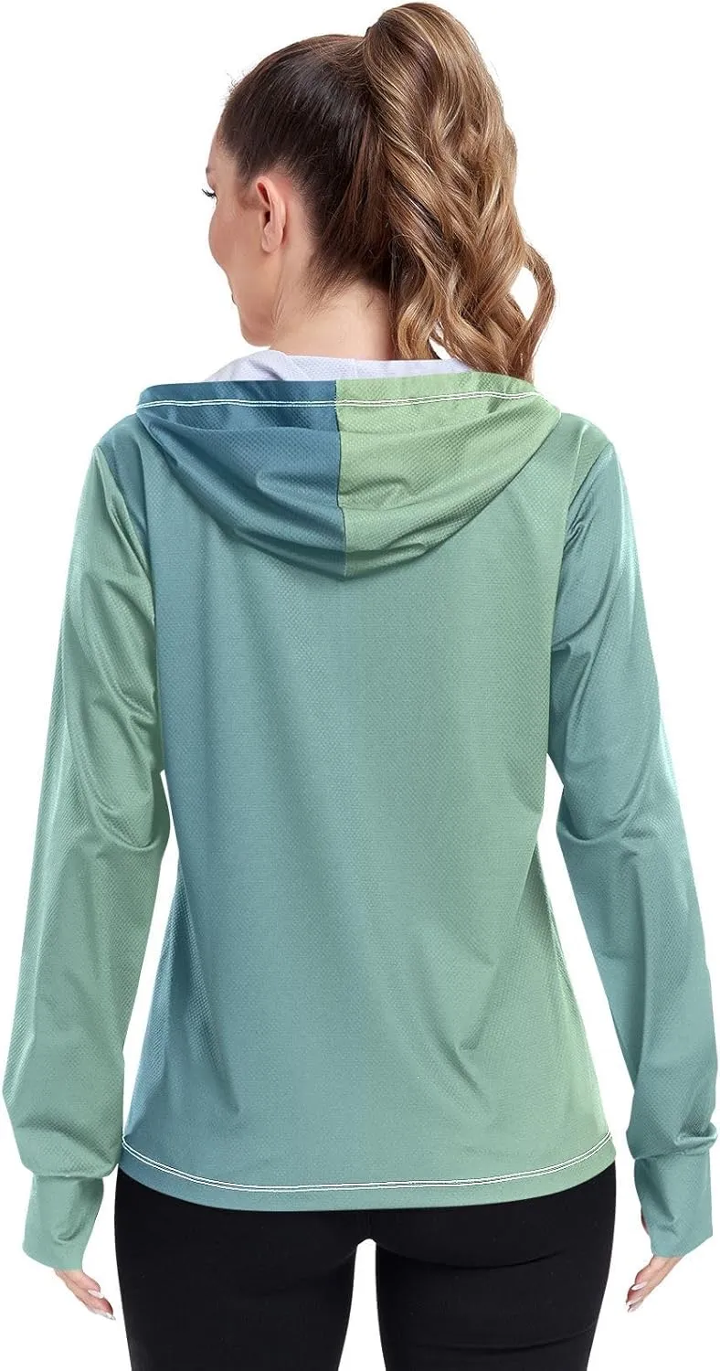GAIGEO Blue Gradient Zip up Hoodie Jacket, UPF 50  UV Protection Clothing Hood Shirt, Breathable Cool Jacket, S