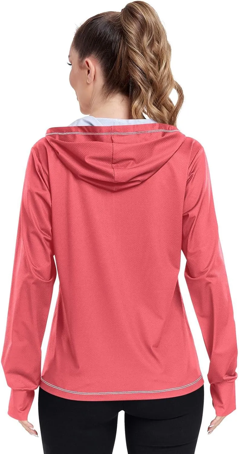 GAIGEO Blue Gradient Zip up Hoodie Jacket, UPF 50  UV Protection Clothing Hood Shirt, Breathable Cool Jacket, S