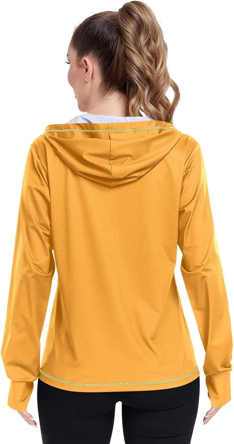 GAIGEO Blue Gradient Zip up Hoodie Jacket, UPF 50  UV Protection Clothing Hood Shirt, Breathable Cool Jacket, S