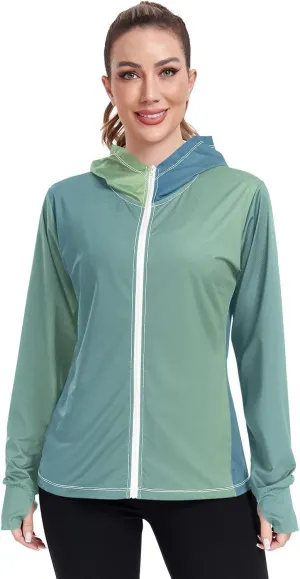 GAIGEO Blue Gradient Zip up Hoodie Jacket, UPF 50  UV Protection Clothing Hood Shirt, Breathable Cool Jacket, S