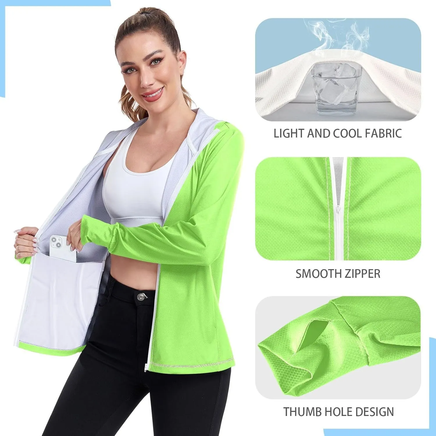 GAIGEO Fresh Leaves Lightweight Track Jacket Women, UPF 50  UV Protection Shirt Women, Quick Dry Women's Jacket for Travel, S