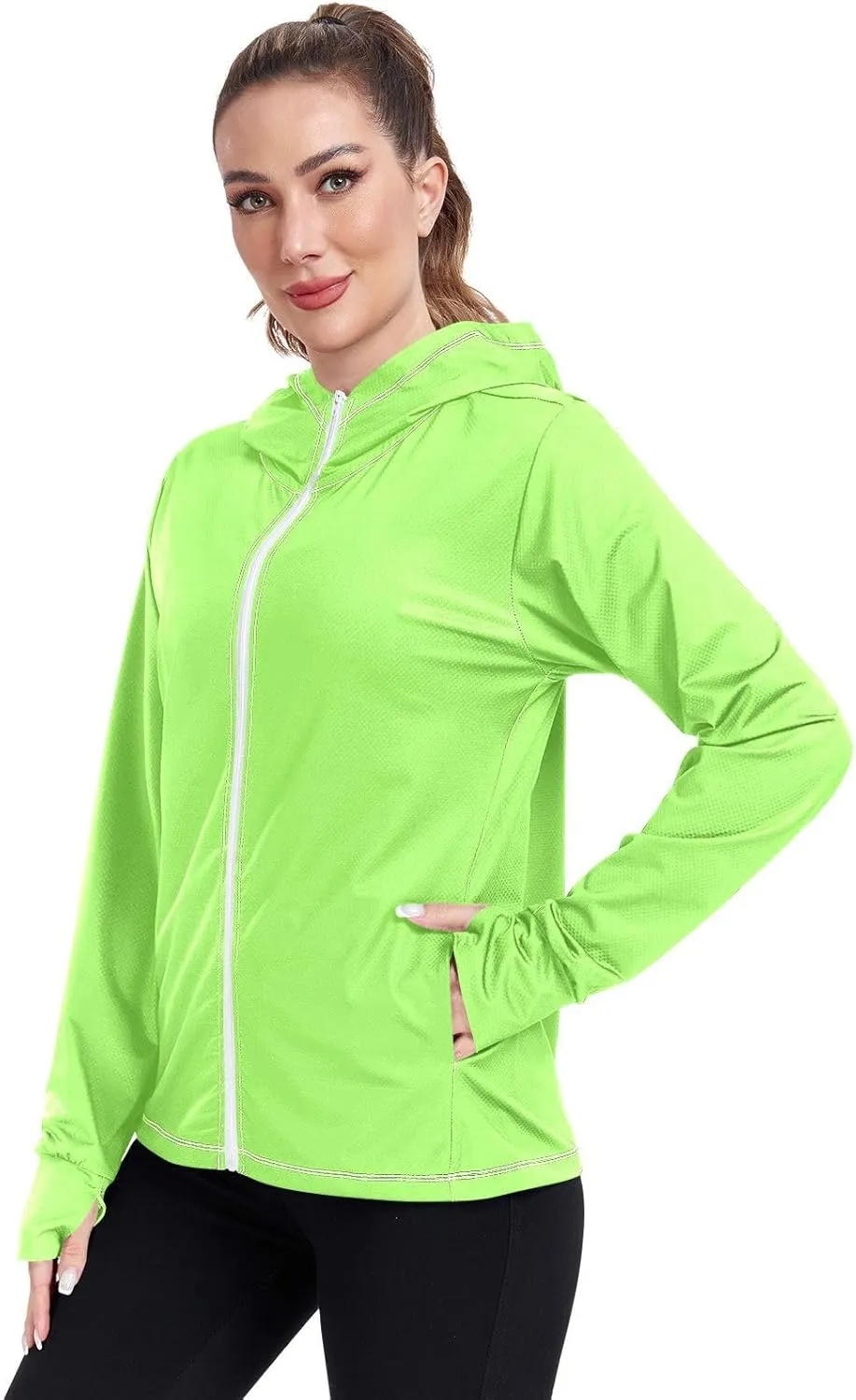 GAIGEO Fresh Leaves Lightweight Track Jacket Women, UPF 50  UV Protection Shirt Women, Quick Dry Women's Jacket for Travel, S