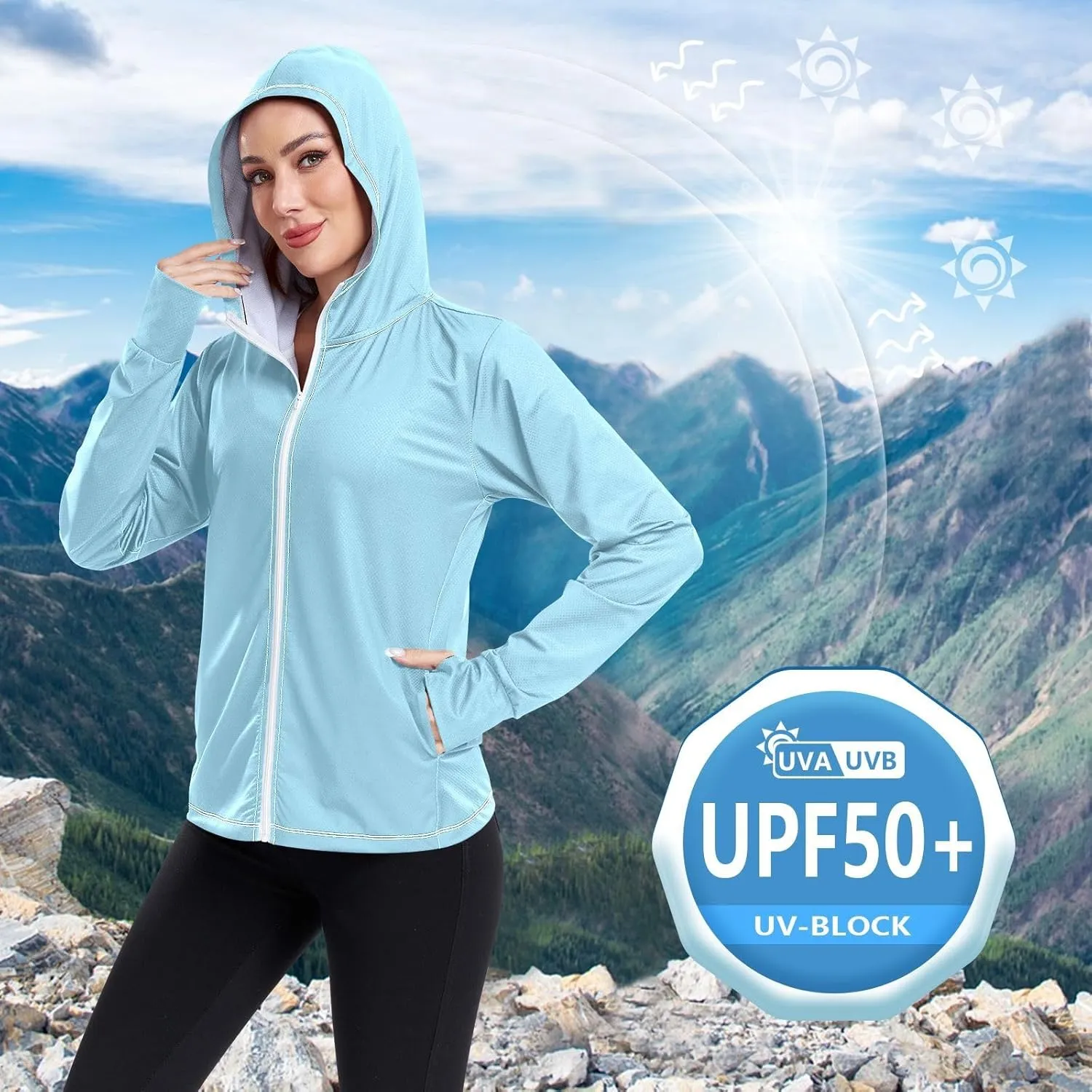 GAIGEO Fresh Leaves Lightweight Track Jacket Women, UPF 50  UV Protection Shirt Women, Quick Dry Women's Jacket for Travel, S