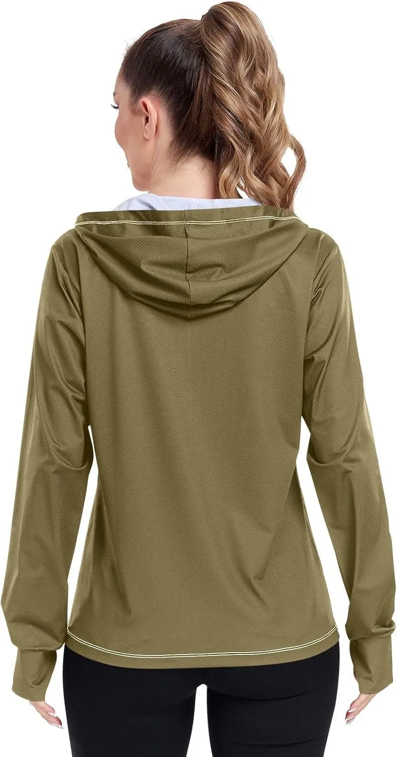 GAIGEO Fresh Leaves Lightweight Track Jacket Women, UPF 50  UV Protection Shirt Women, Quick Dry Women's Jacket for Travel, S