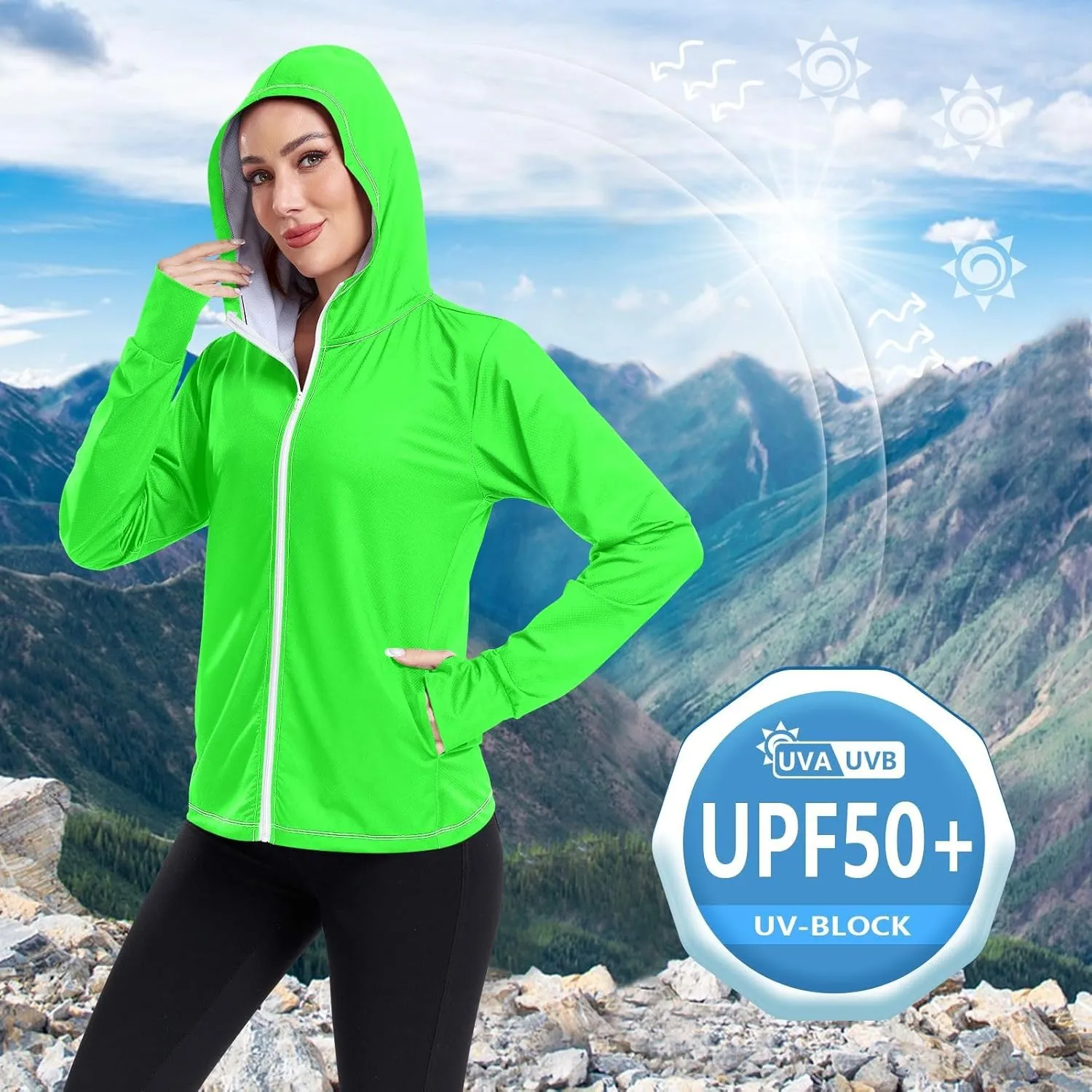 GAIGEO Fresh Leaves Lightweight Track Jacket Women, UPF 50  UV Protection Shirt Women, Quick Dry Women's Jacket for Travel, S