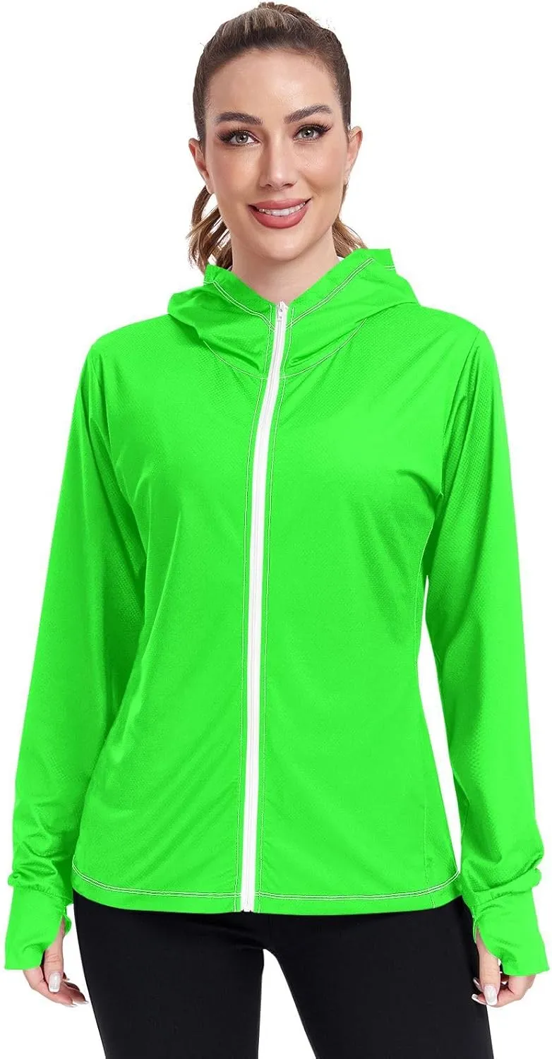 GAIGEO Fresh Leaves Lightweight Track Jacket Women, UPF 50  UV Protection Shirt Women, Quick Dry Women's Jacket for Travel, S