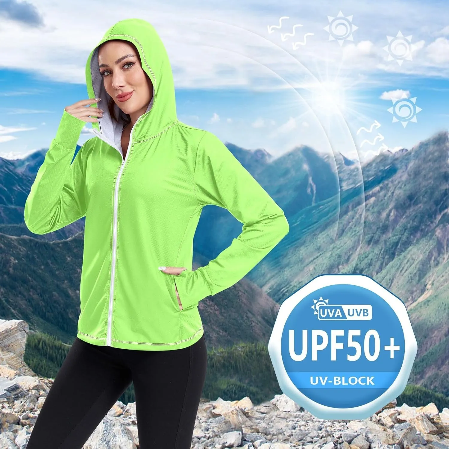 GAIGEO Fresh Leaves Lightweight Track Jacket Women, UPF 50  UV Protection Shirt Women, Quick Dry Women's Jacket for Travel, S