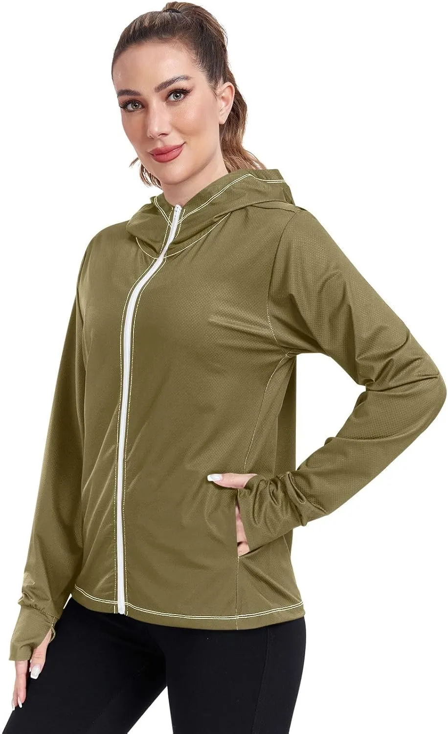 GAIGEO Fresh Leaves Lightweight Track Jacket Women, UPF 50  UV Protection Shirt Women, Quick Dry Women's Jacket for Travel, S