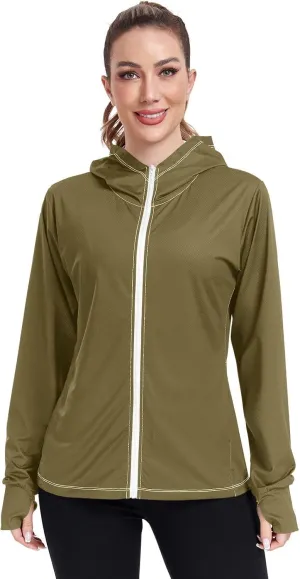 GAIGEO Fresh Leaves Lightweight Track Jacket Women, UPF 50  UV Protection Shirt Women, Quick Dry Women's Jacket for Travel, S