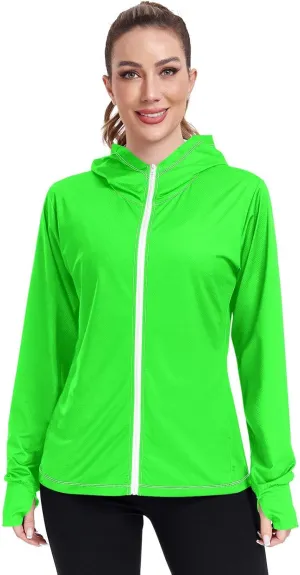 GAIGEO Fresh Leaves Lightweight Track Jacket Women, UPF 50  UV Protection Shirt Women, Quick Dry Women's Jacket for Travel, S
