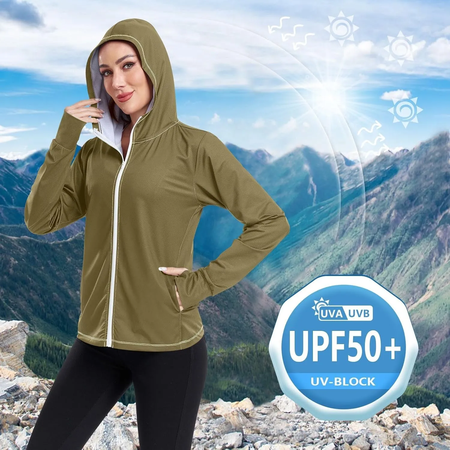 GAIGEO Fresh Leaves Lightweight Track Jacket Women, UPF 50  UV Protection Shirt Women, Quick Dry Women's Jacket for Travel, S
