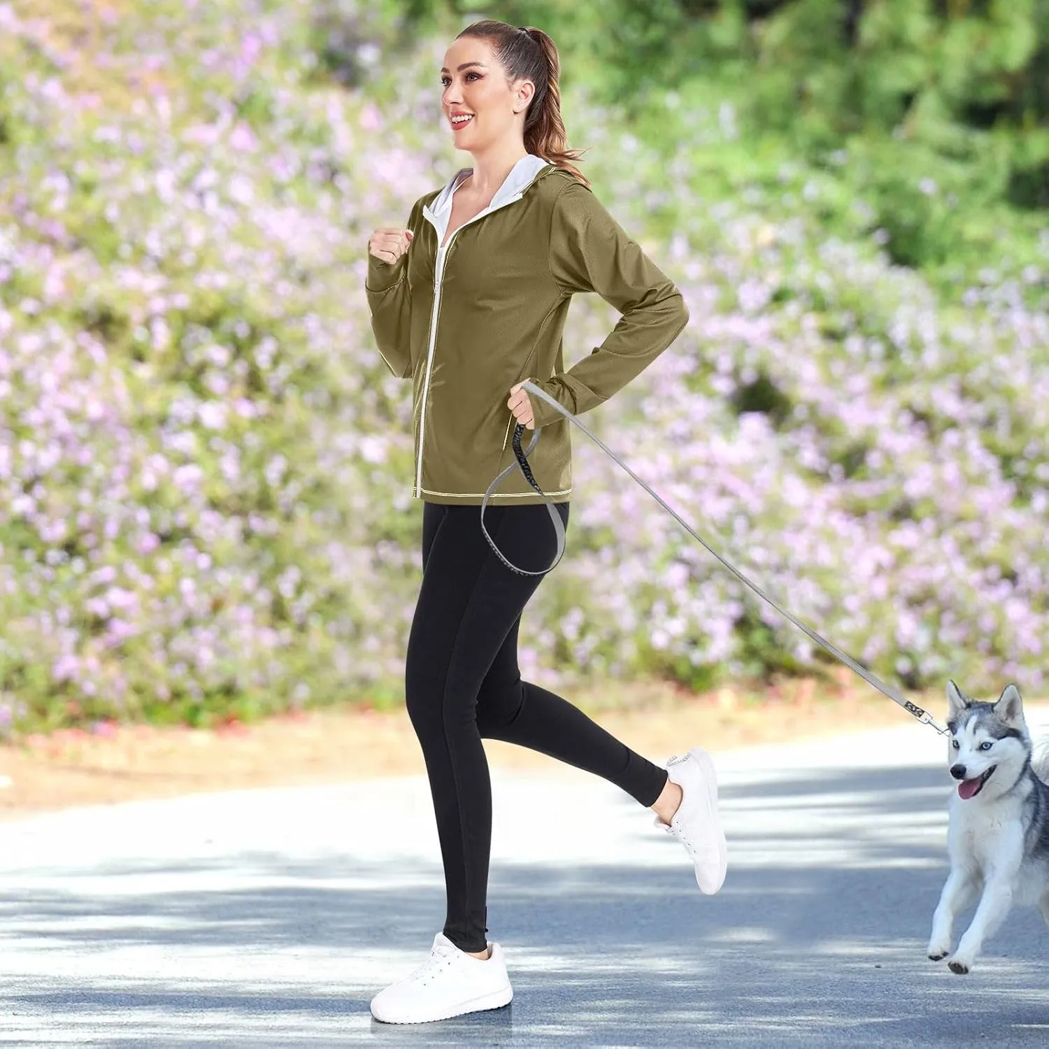 GAIGEO Fresh Leaves Lightweight Track Jacket Women, UPF 50  UV Protection Shirt Women, Quick Dry Women's Jacket for Travel, S