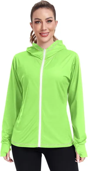 GAIGEO Fresh Leaves Lightweight Track Jacket Women, UPF 50  UV Protection Shirt Women, Quick Dry Women's Jacket for Travel, S