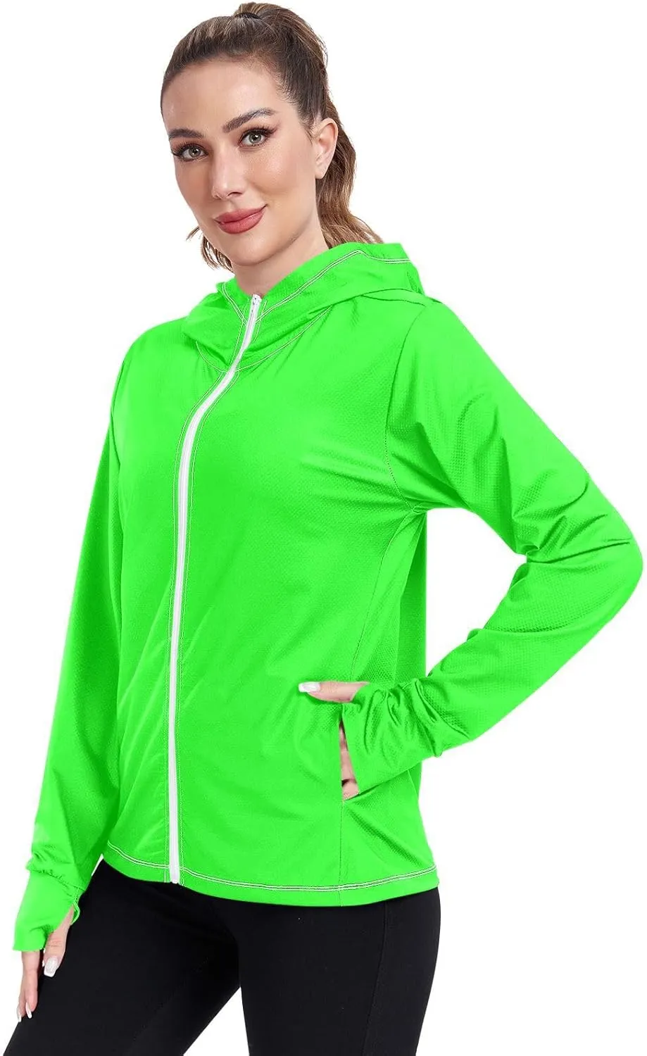 GAIGEO Fresh Leaves Lightweight Track Jacket Women, UPF 50  UV Protection Shirt Women, Quick Dry Women's Jacket for Travel, S