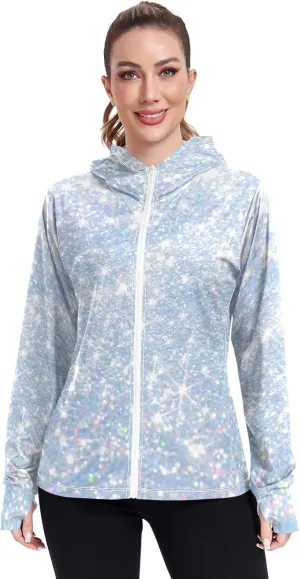 GAIGEO Gold Glitter Long Sleeve Womens Jacket, UPF 50  Sun Shirt for Women with Pockets, Quick Dry Travel Jacket Women, S