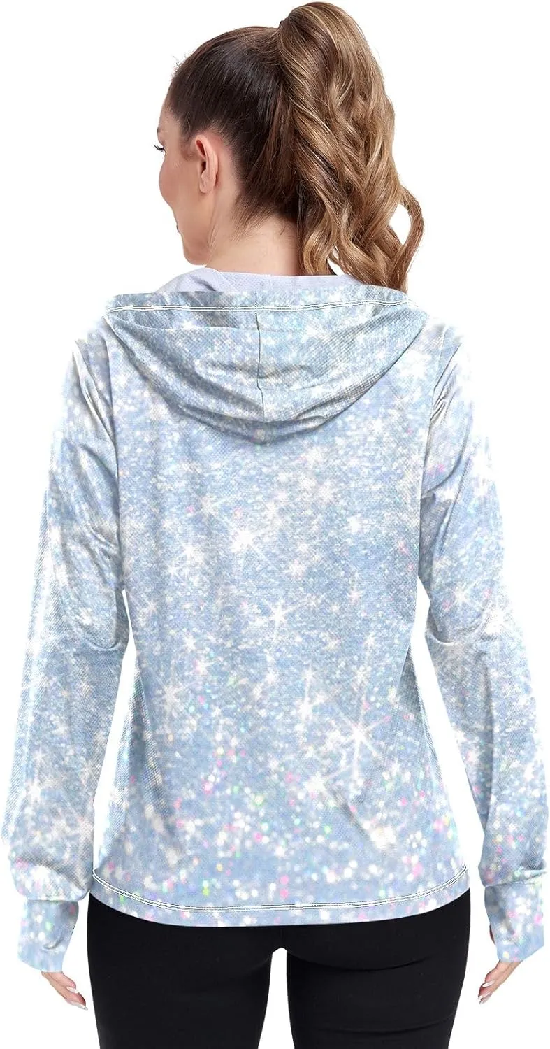GAIGEO Gold Glitter Long Sleeve Womens Jacket, UPF 50  Sun Shirt for Women with Pockets, Quick Dry Travel Jacket Women, S