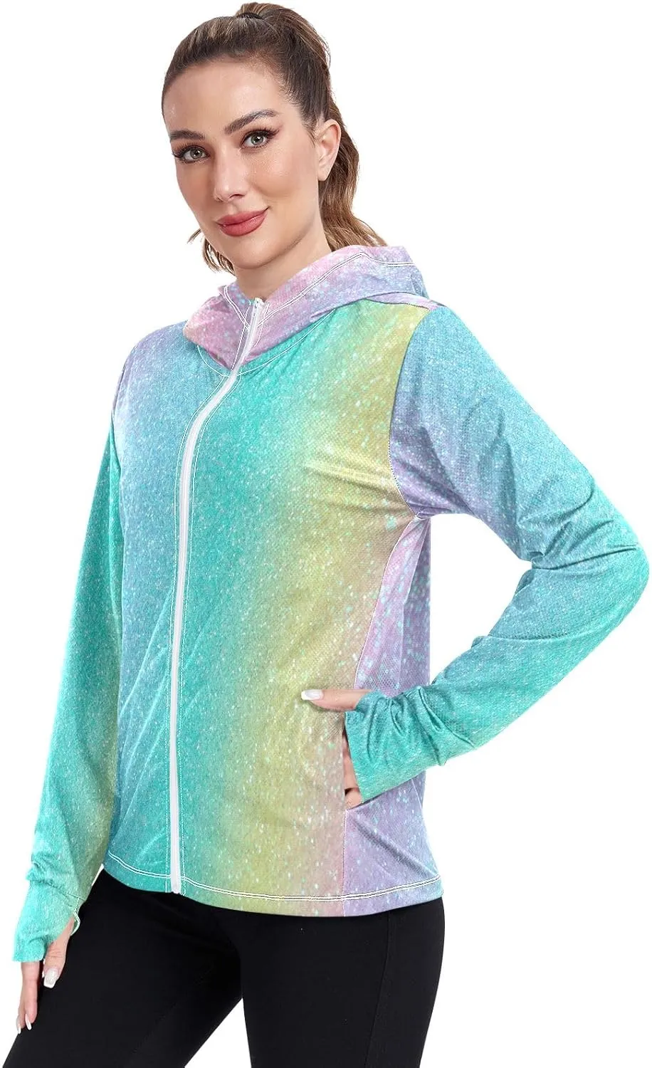 GAIGEO Gold Glitter Long Sleeve Womens Jacket, UPF 50  Sun Shirt for Women with Pockets, Quick Dry Travel Jacket Women, S