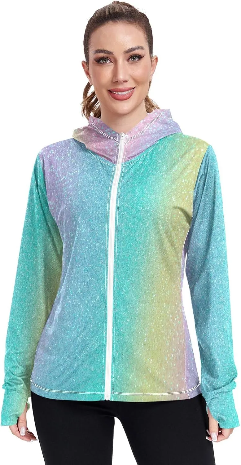 GAIGEO Gold Glitter Long Sleeve Womens Jacket, UPF 50  Sun Shirt for Women with Pockets, Quick Dry Travel Jacket Women, S
