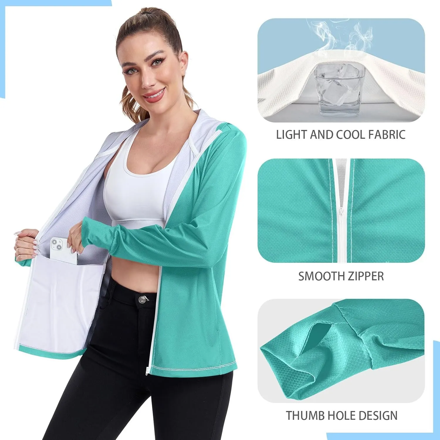 GAIGEO Gold Glitter Long Sleeve Womens Jacket, UPF 50  Sun Shirt for Women with Pockets, Quick Dry Travel Jacket Women, S