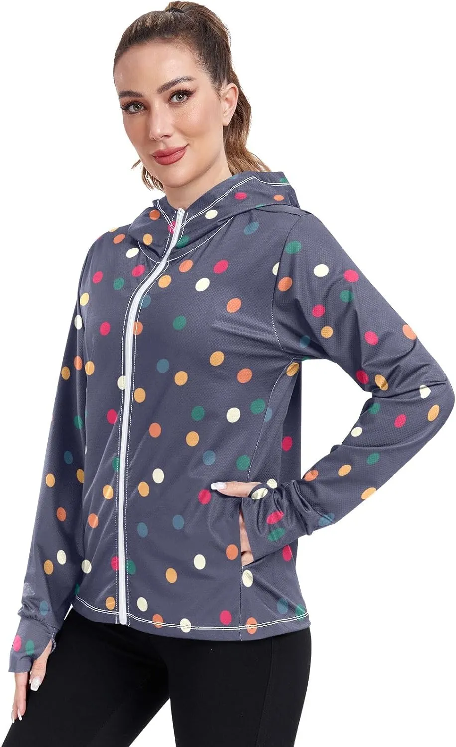 GAIGEO Gold Glitter Long Sleeve Womens Jacket, UPF 50  Sun Shirt for Women with Pockets, Quick Dry Travel Jacket Women, S