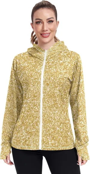 GAIGEO Gold Glitter Long Sleeve Womens Jacket, UPF 50  Sun Shirt for Women with Pockets, Quick Dry Travel Jacket Women, S