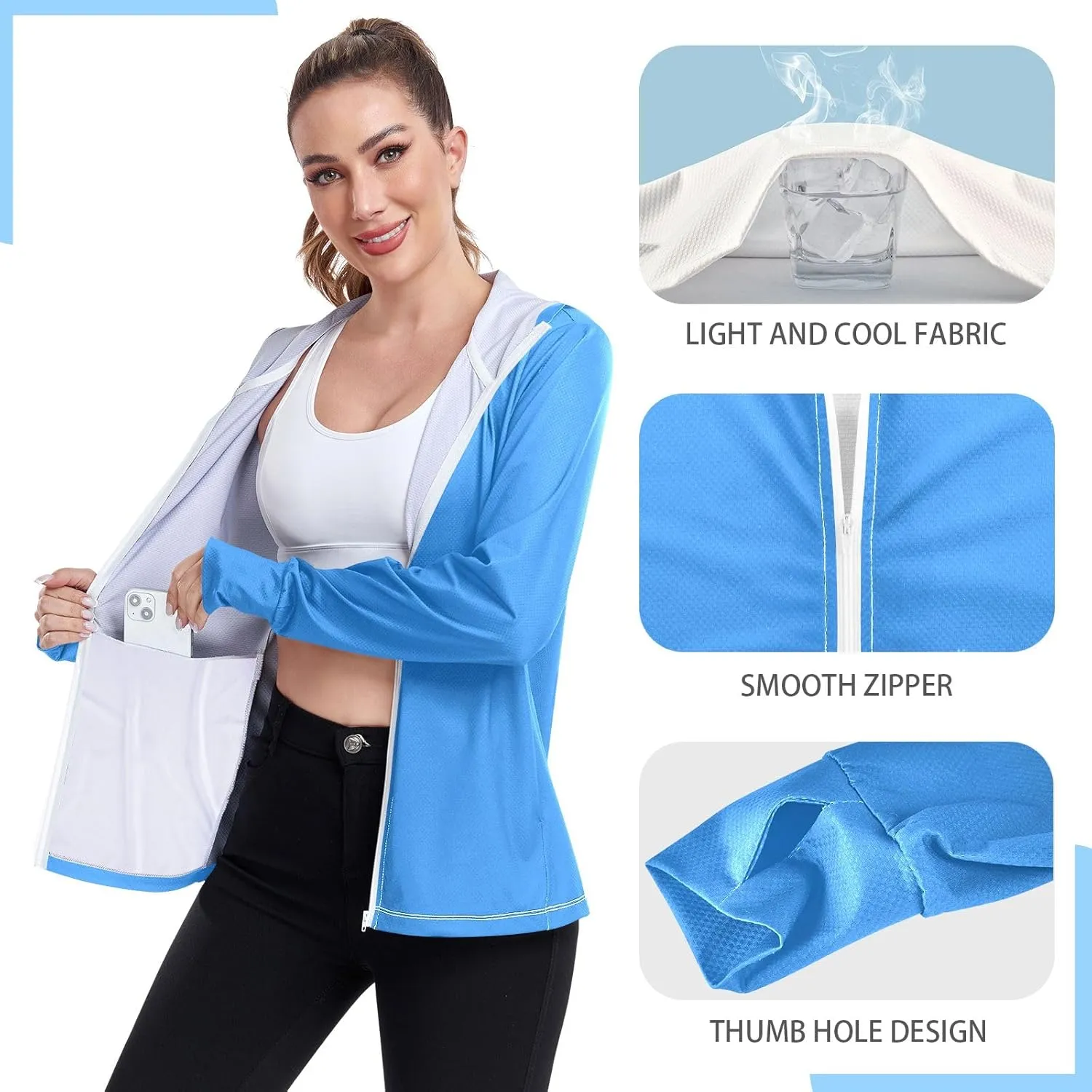 GAIGEO Gold Glitter Long Sleeve Womens Jacket, UPF 50  Sun Shirt for Women with Pockets, Quick Dry Travel Jacket Women, S