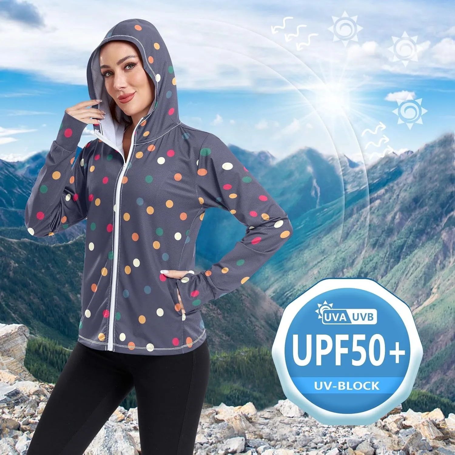 GAIGEO Gold Glitter Long Sleeve Womens Jacket, UPF 50  Sun Shirt for Women with Pockets, Quick Dry Travel Jacket Women, S