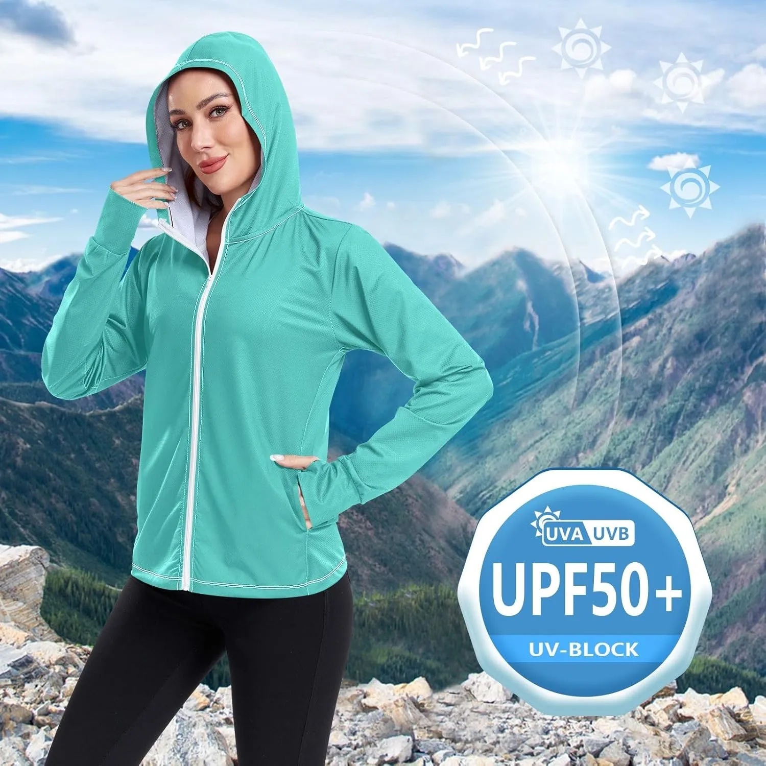 GAIGEO Gold Glitter Long Sleeve Womens Jacket, UPF 50  Sun Shirt for Women with Pockets, Quick Dry Travel Jacket Women, S