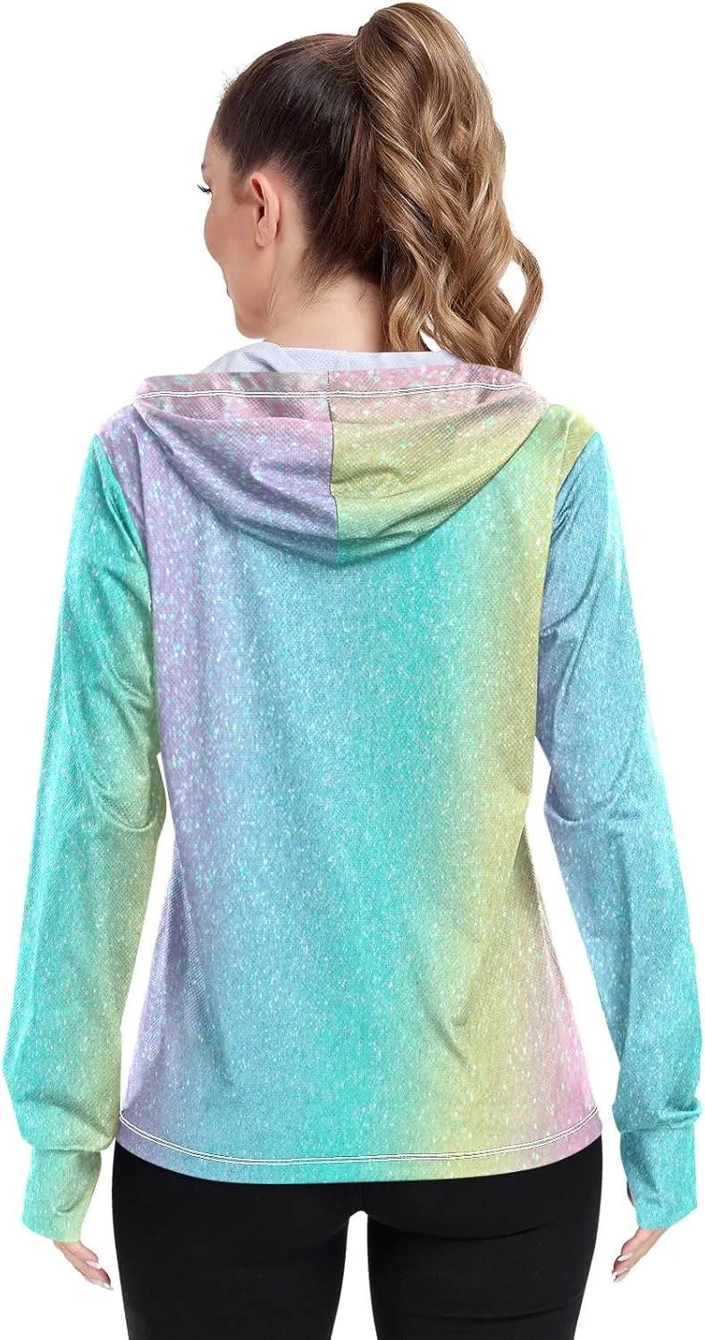 GAIGEO Gold Glitter Long Sleeve Womens Jacket, UPF 50  Sun Shirt for Women with Pockets, Quick Dry Travel Jacket Women, S